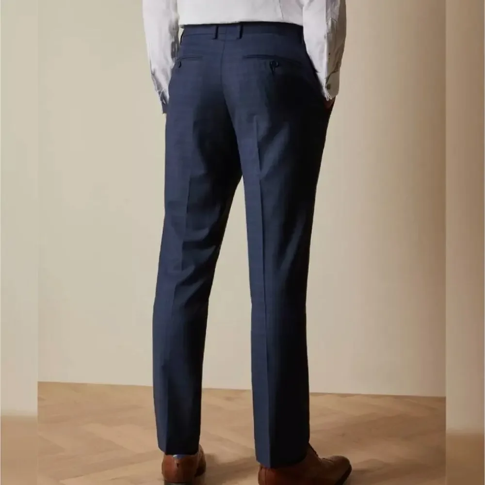 NWT Ted Baker Wharfet Debonair 100% Wool Check Suit Trousers Blue Modern Fit 34L